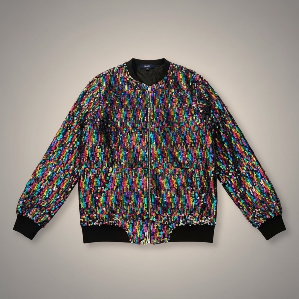 Rainbow Sequin Bomber Jacket B46